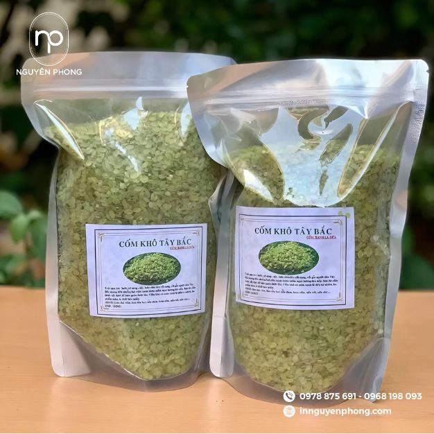 mẫu tem nhãn cốm khô đơn giản mà vẫn đủ thông tin